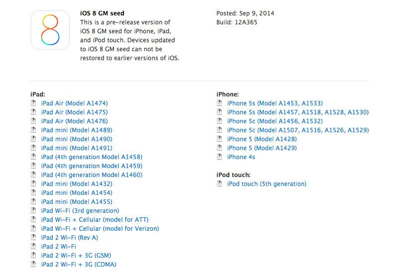 iOS 8 GM seed official