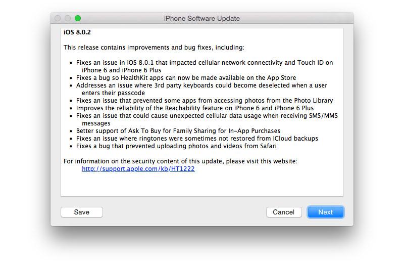 iOS 8.0.2 update changelog