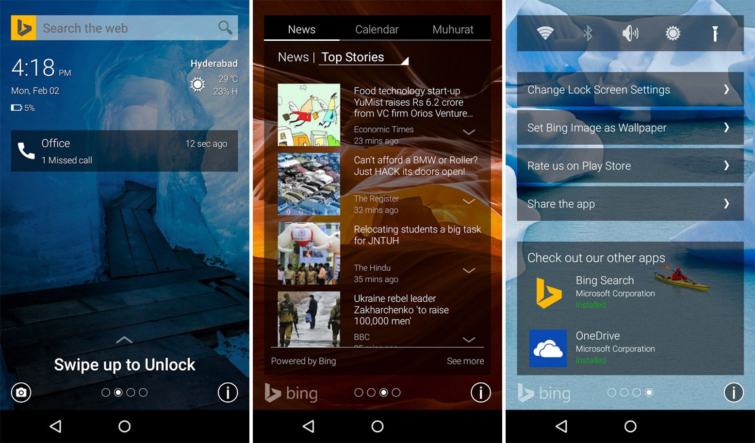 Bing на телефоне. Андроид 2015. Swipe to Unlock. Android Lock Screen.