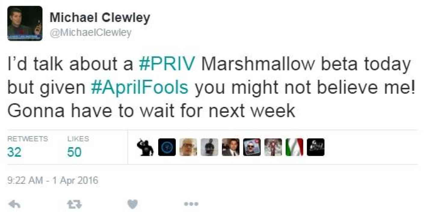 BlackBerry Exec Teases Upcoming Marshmallow Beta Test for the Priv on April Fools' Day