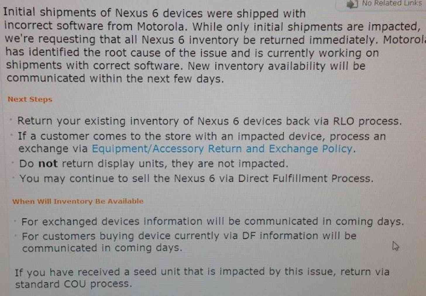 AT&T Nexus 6 return inventory software bug
