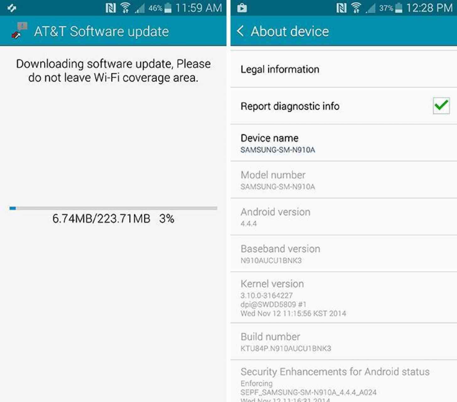 AT&T Samsung Galaxy Note 4 AUCU1BNK3 update