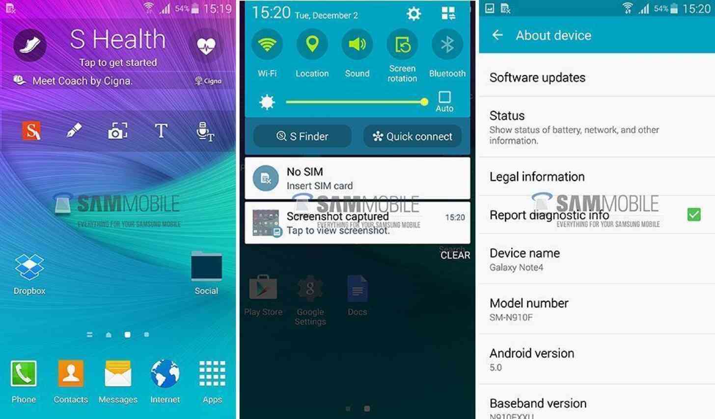 Samsung Galaxy Note 4 Android 5.0 Lollipop screenshots