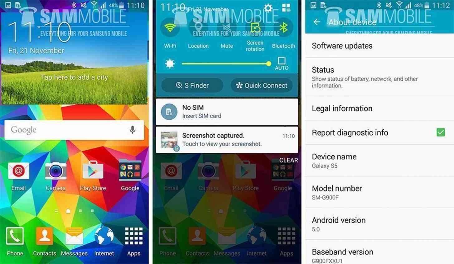 Samsung Galaxy S5 Android 5.0 screenshots