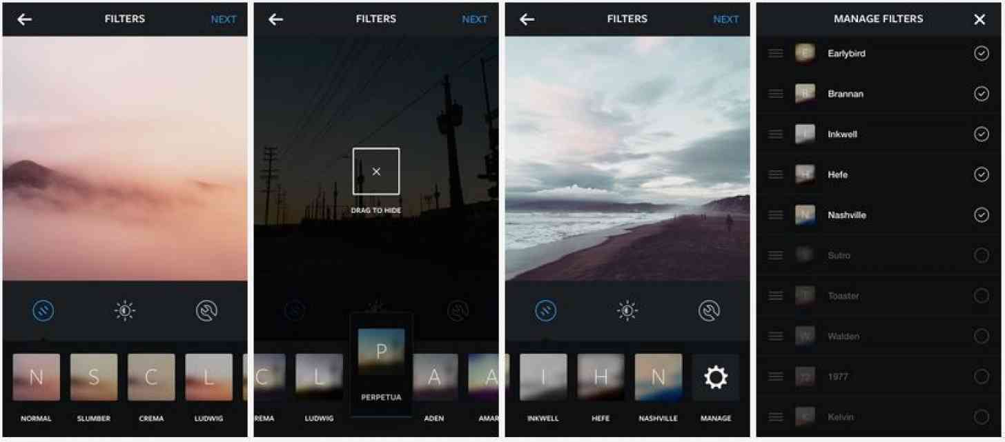 New Instagram manage filters