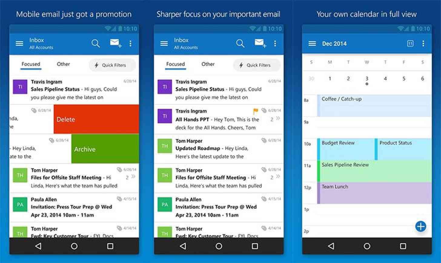 Outlook Android app screenshots