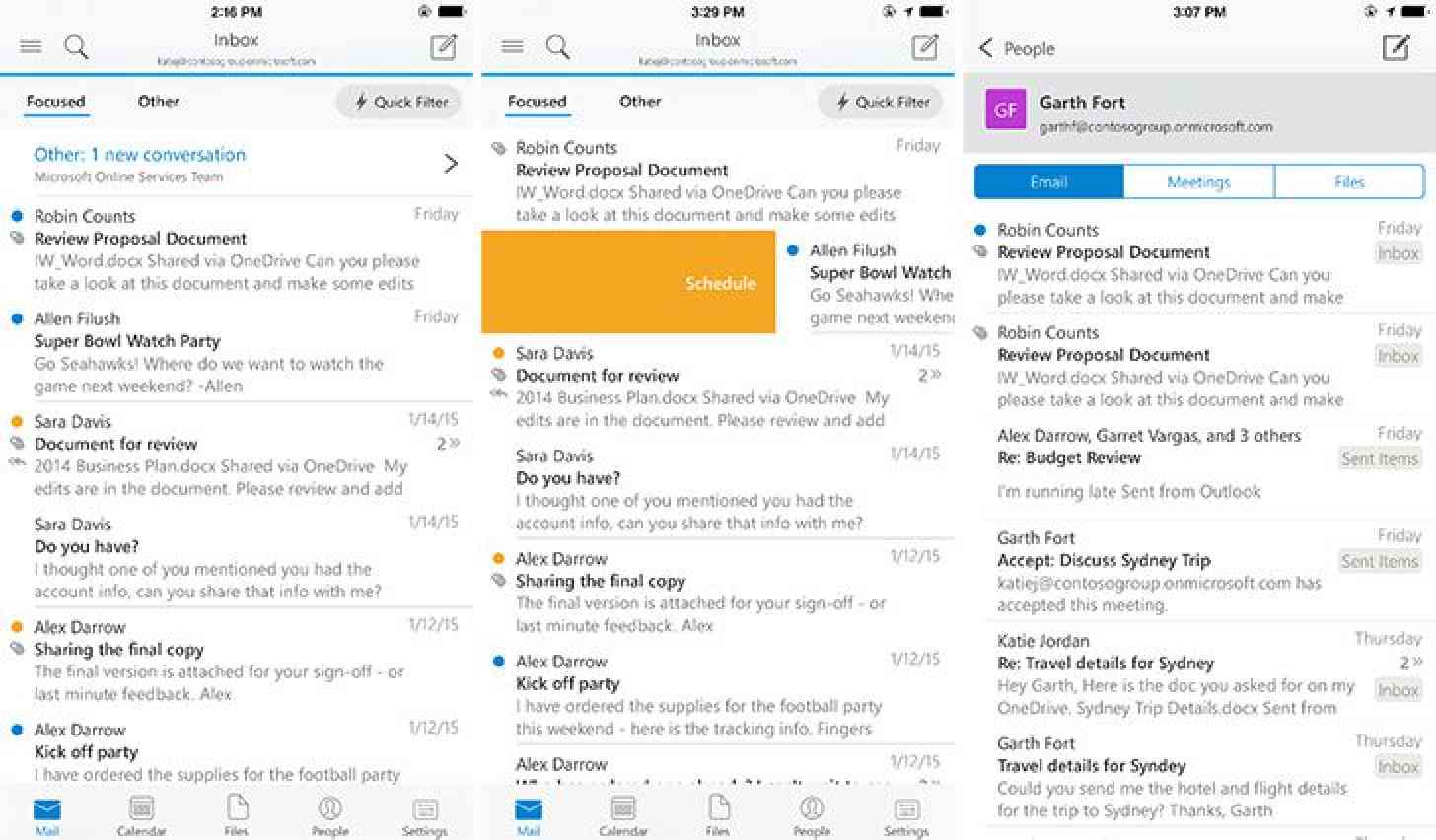 Outlook for iOS app screenshots