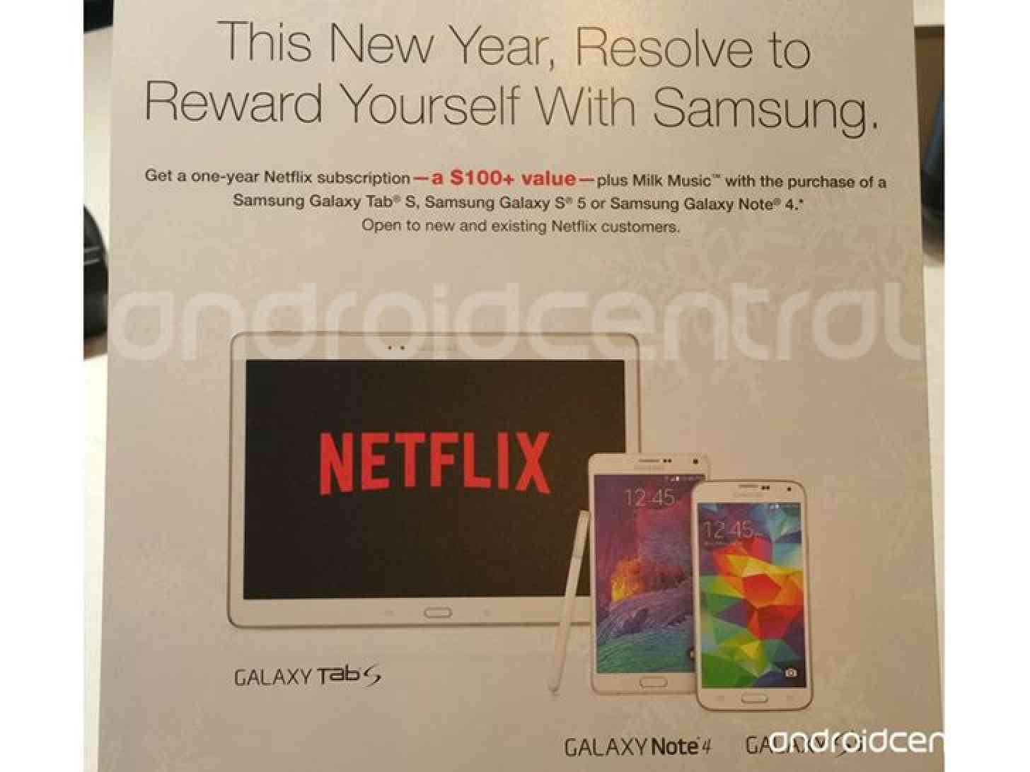 Samsung Galaxy Note 4, Galaxy S5, Galaxy Tab S Netflix promo leak