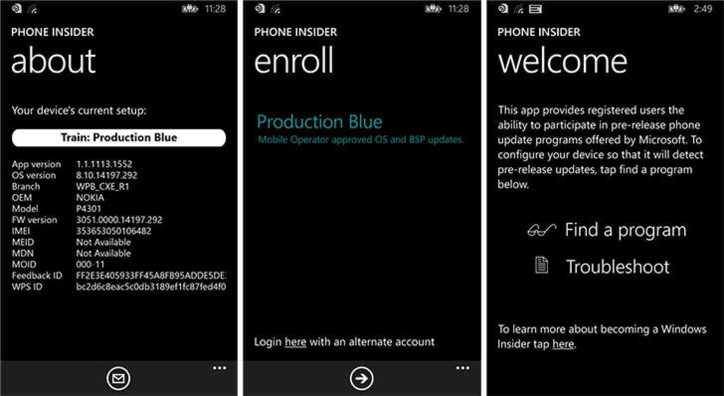 Windows Phone Insider app screenshots
