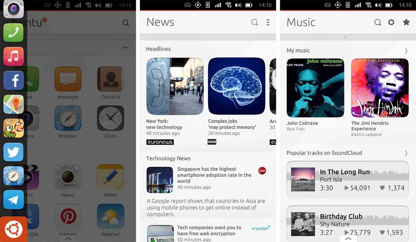 Ubuntu for phone screenshots launcher music news