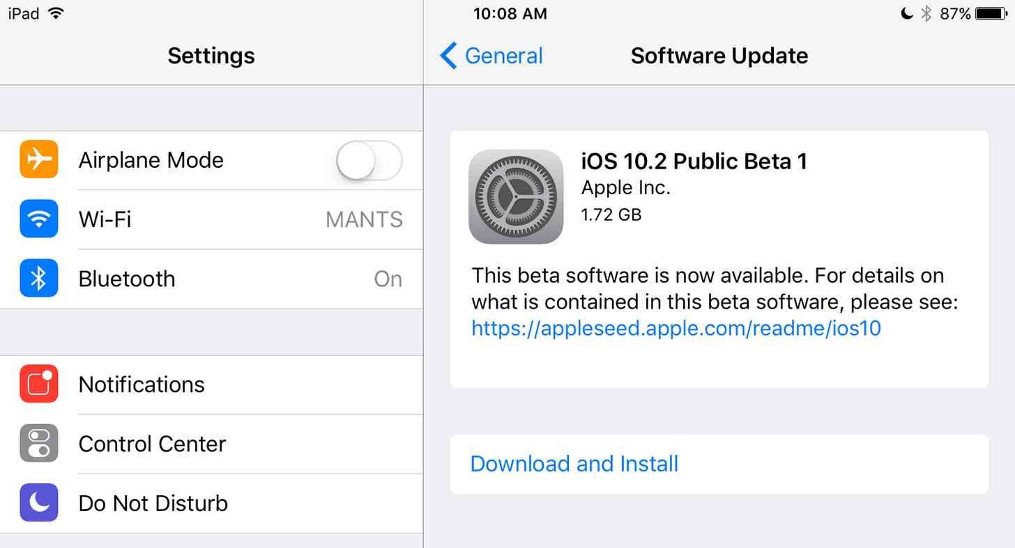 iOS 10.2 beta 1 update