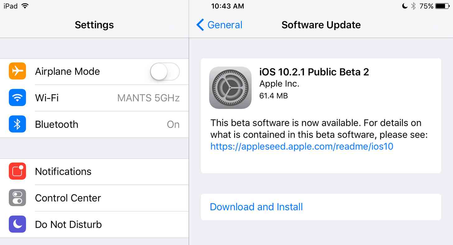 iOS 10.2.1 Public Beta 2 update