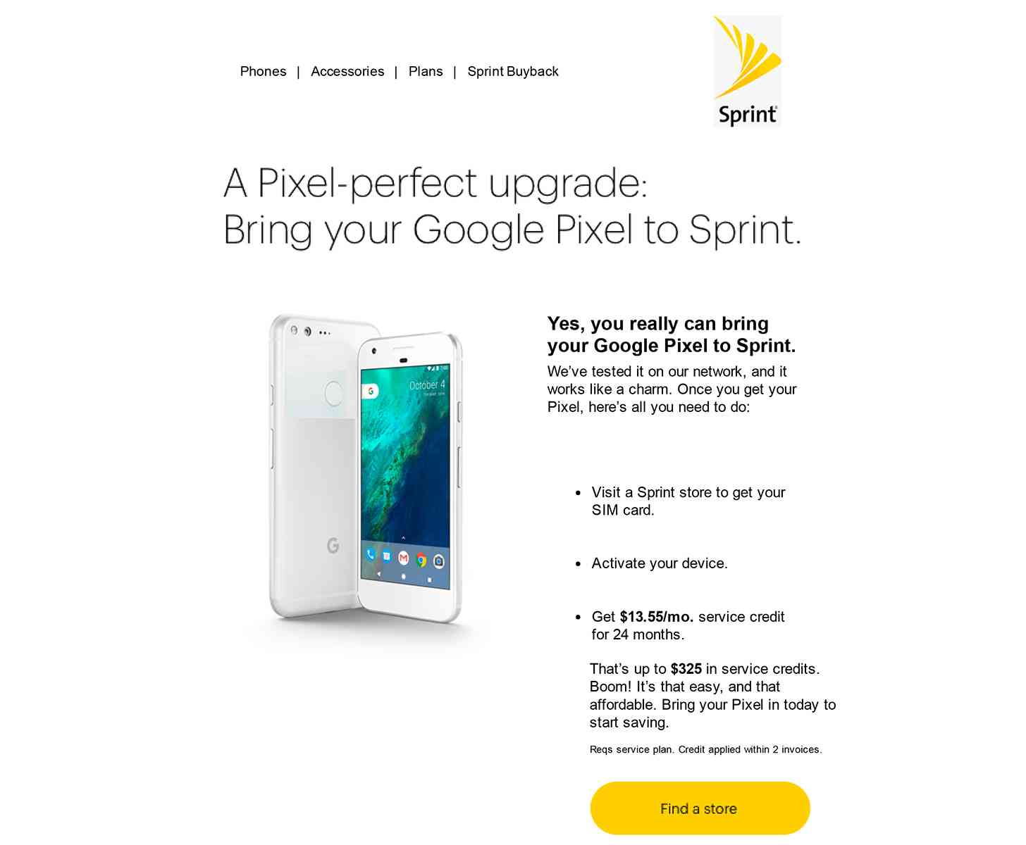 Sprint Google Pixel $325 bill credit promo
