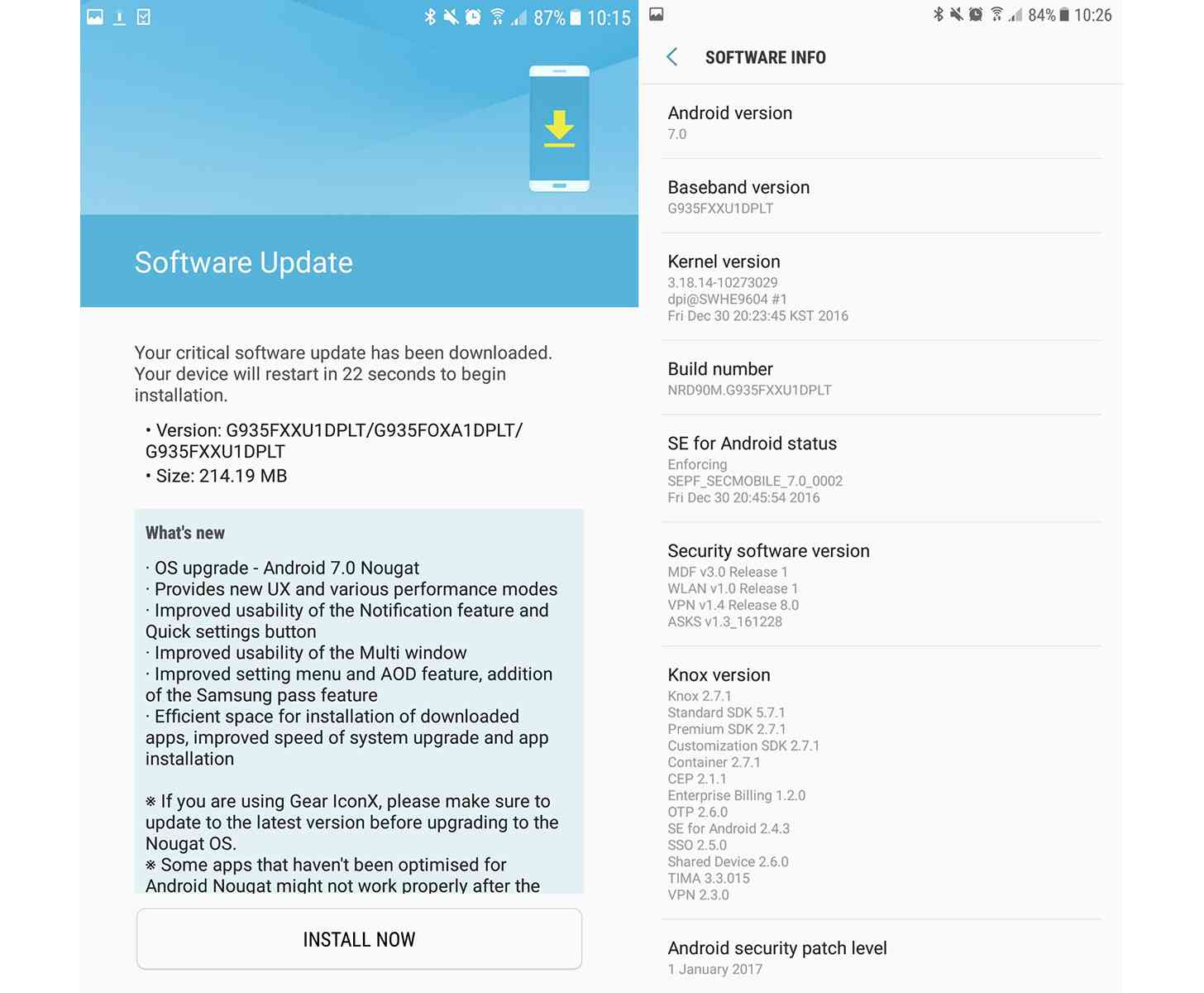 Samsung Galaxy S7 edge Android 7.0 Nougat update