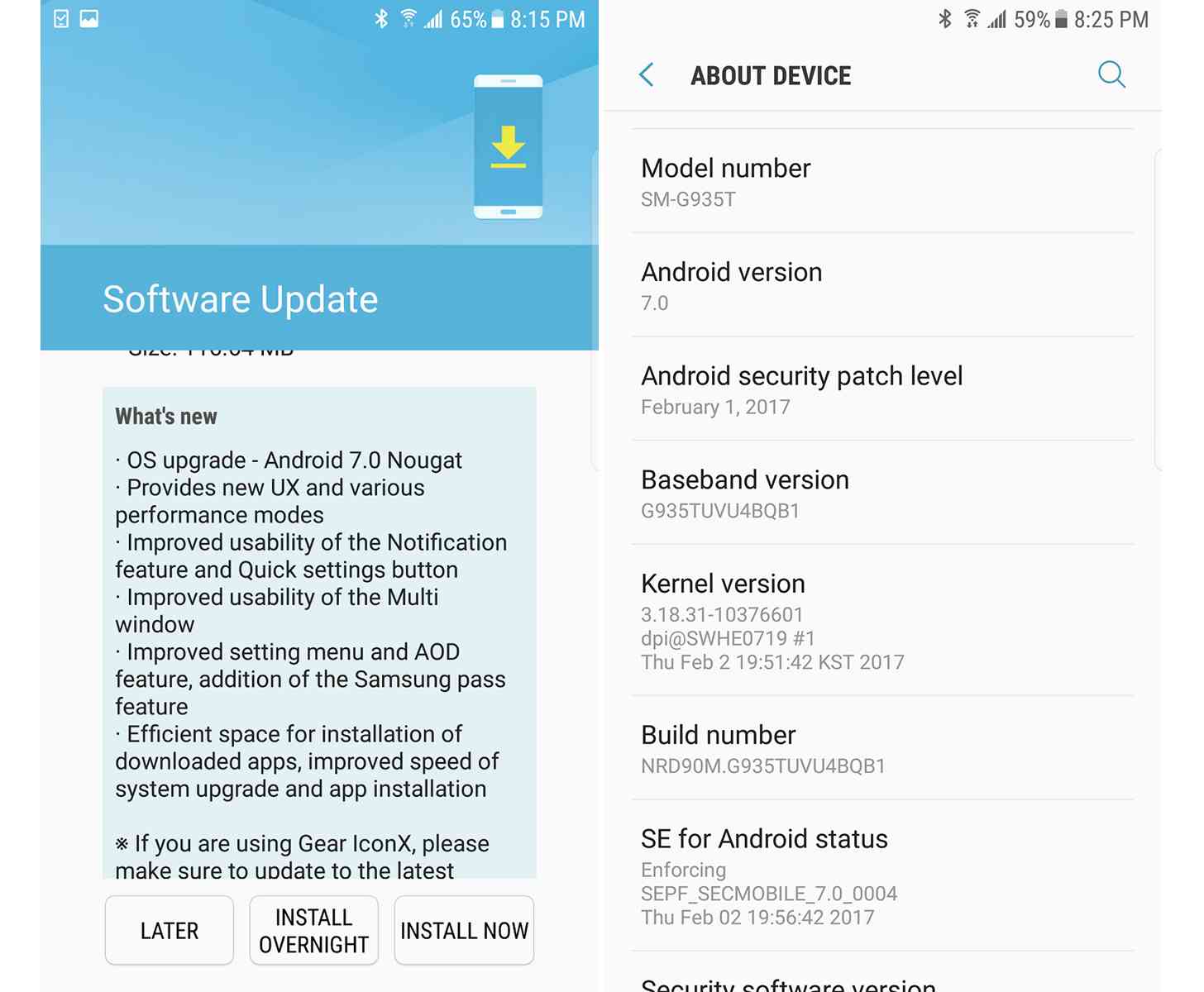 T-Mobile Galaxy S7 edge Android 7.0 Nougat update