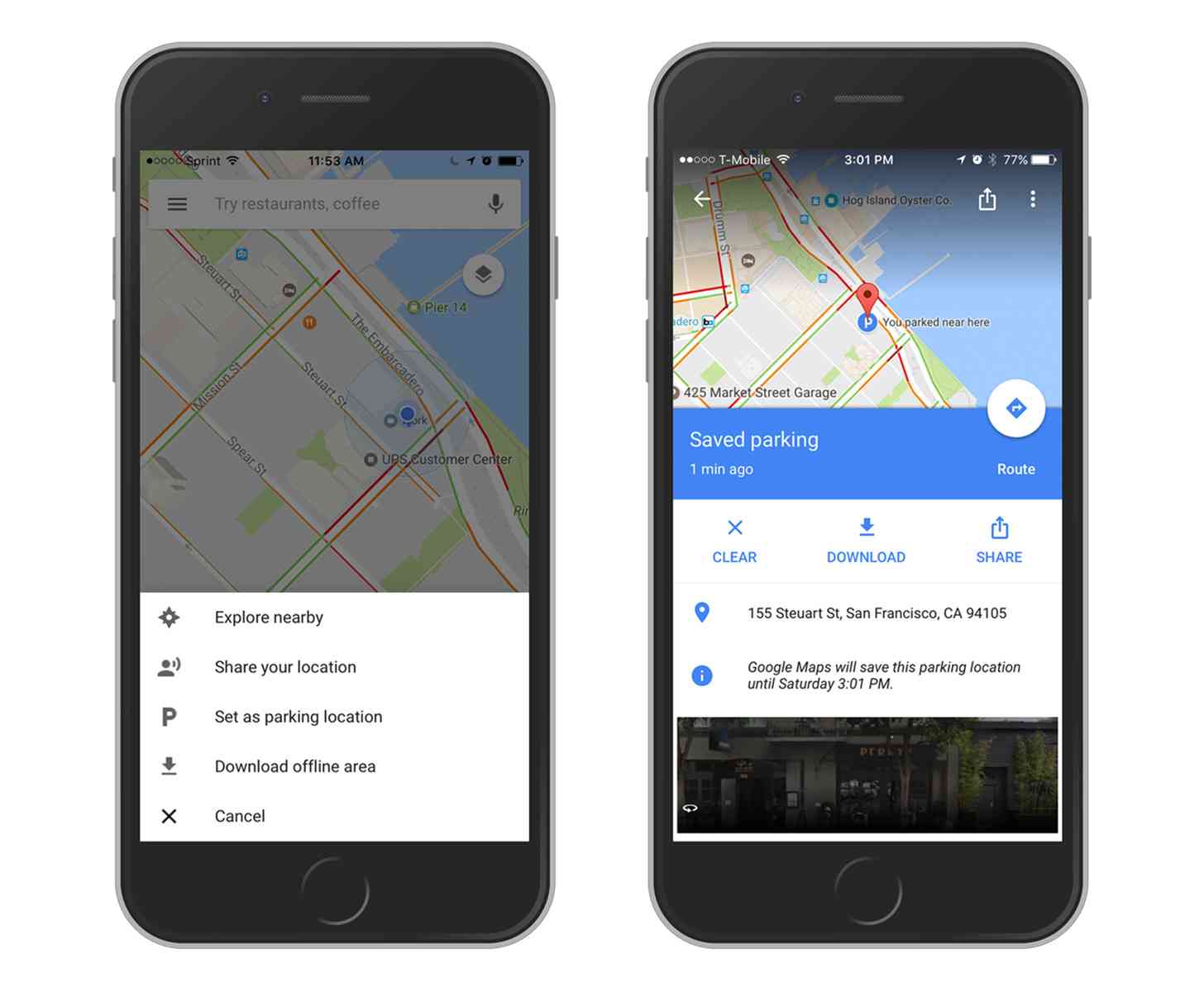 Google Maps parking location iOS