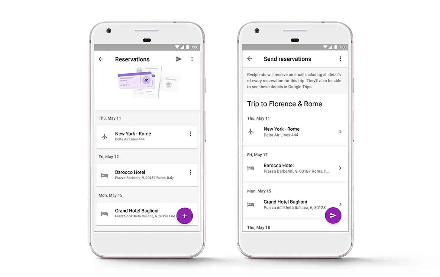 Google Trips send reservation