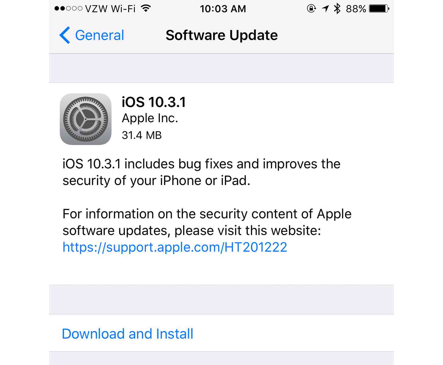 iOS 10.3.1 update release
