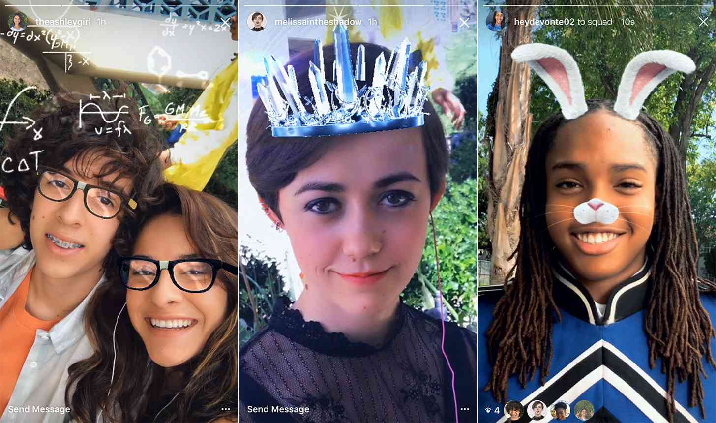 Instagram Stories face filters screenshots
