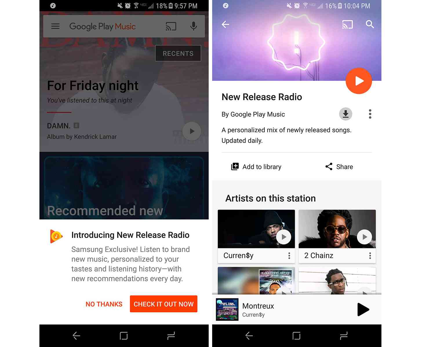 Samsung Galaxy S8 Google Play Music New Release Radio