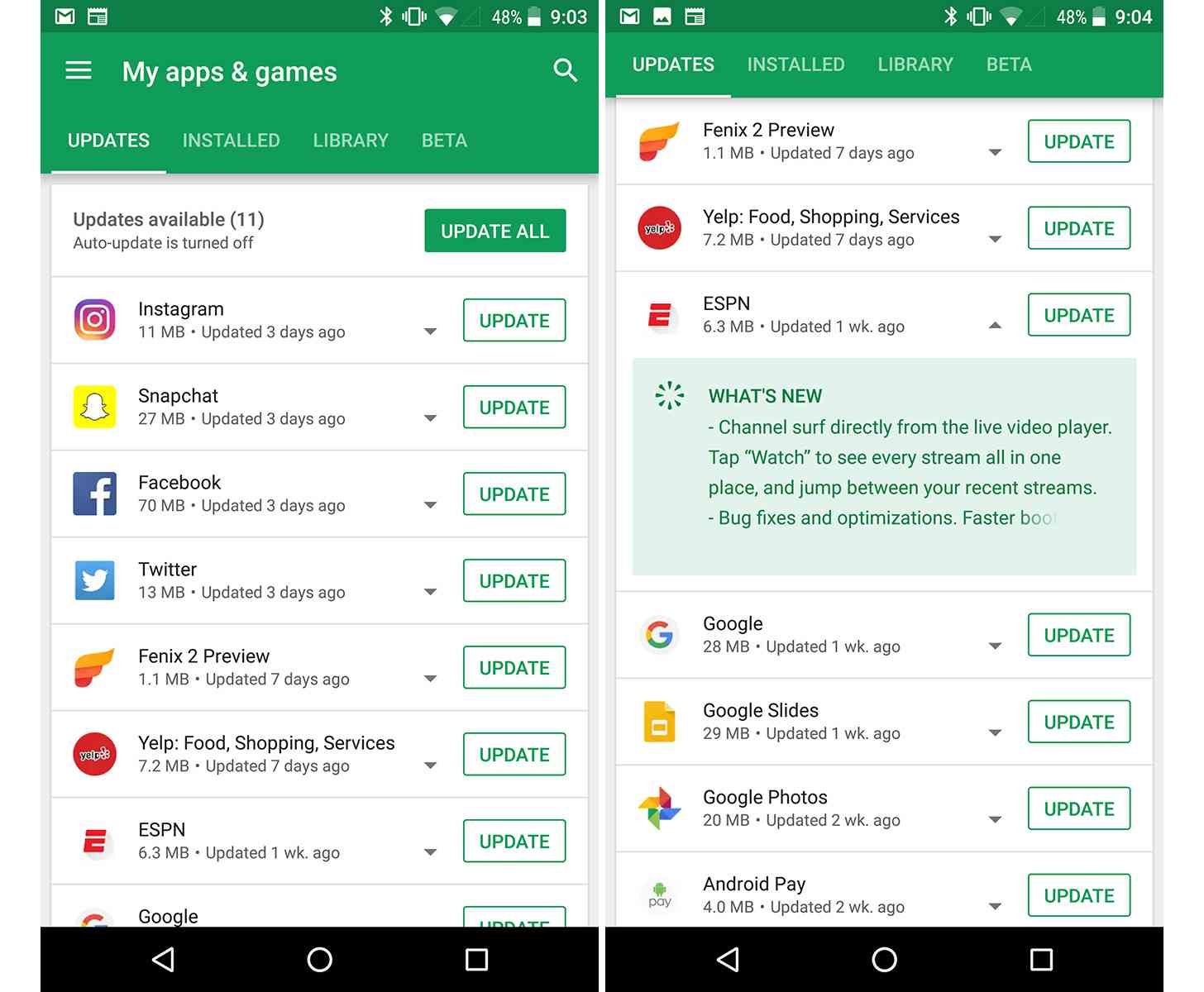 Google Play Store changelog Updates