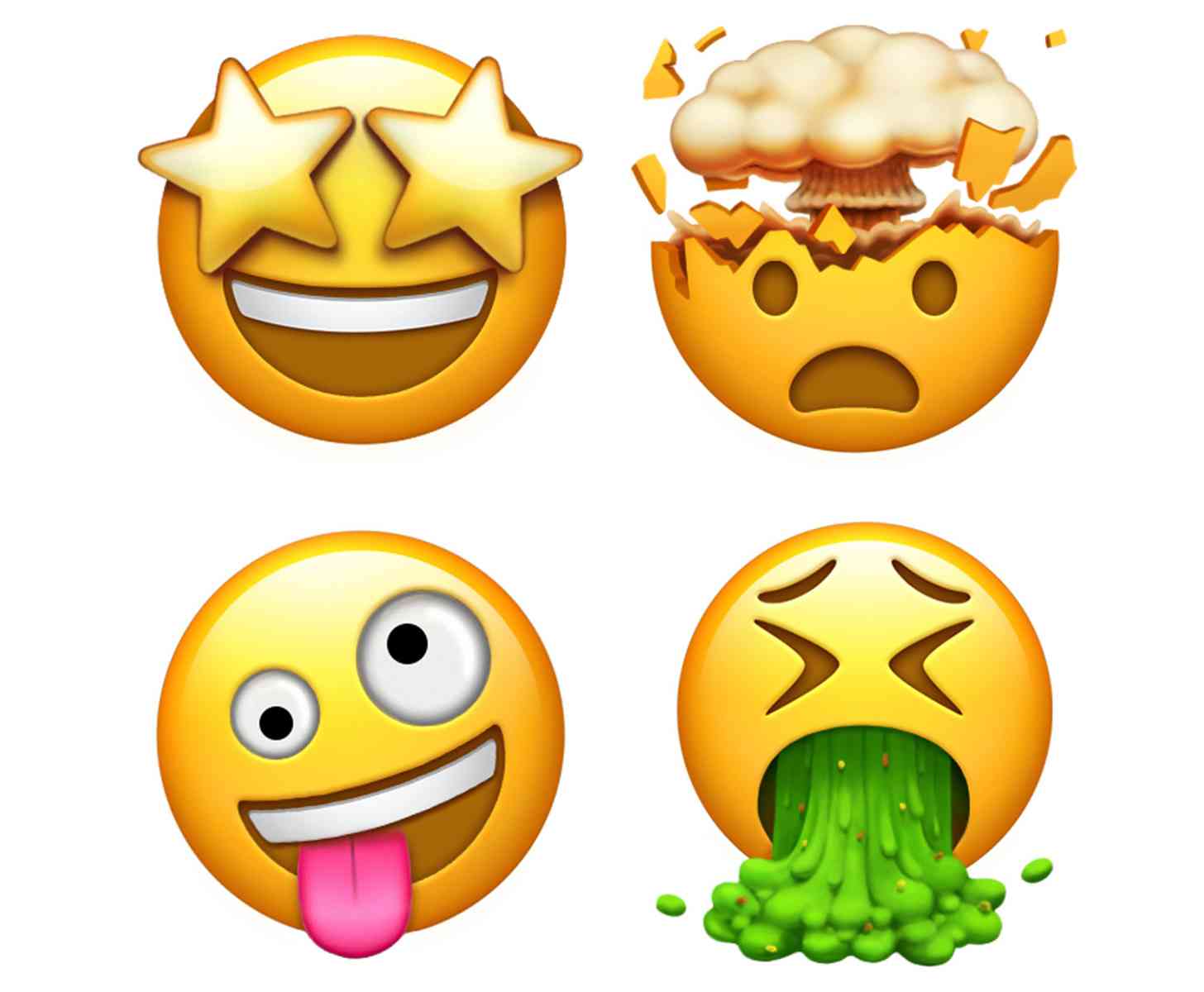 Apple new emoji starry eyes, vomit, mind blown, silly