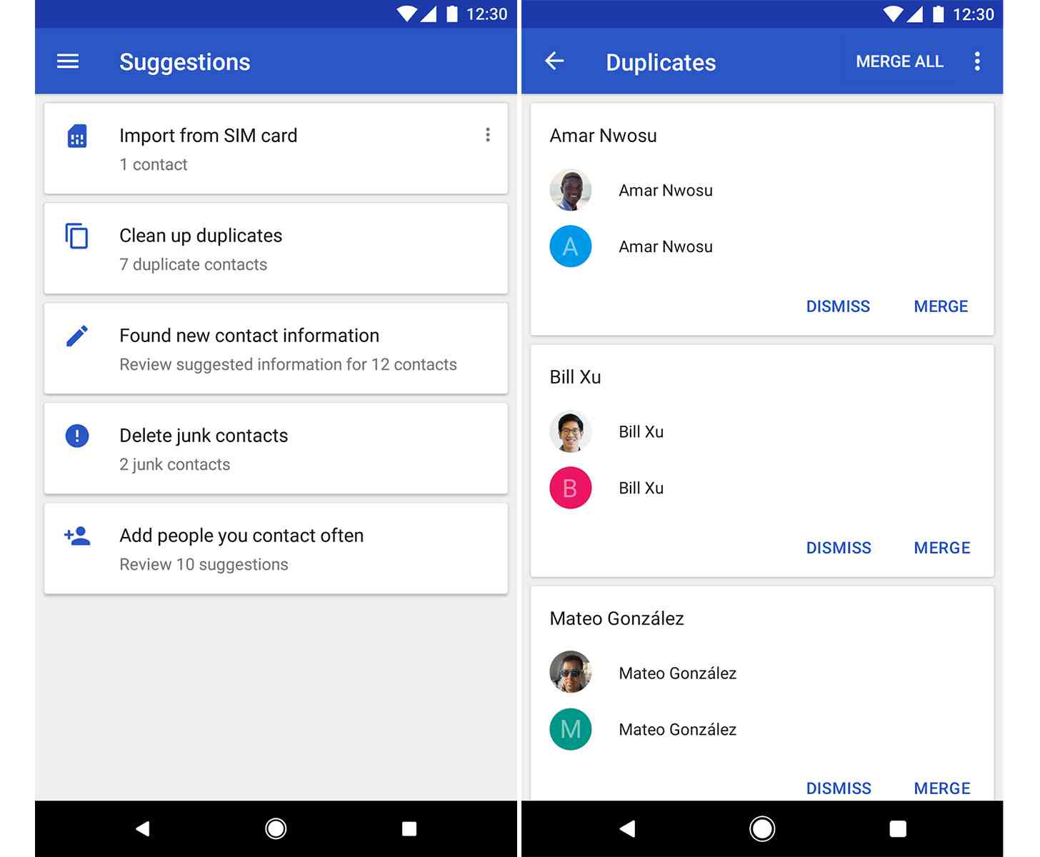 Google Contacts for Android update merge duplicates