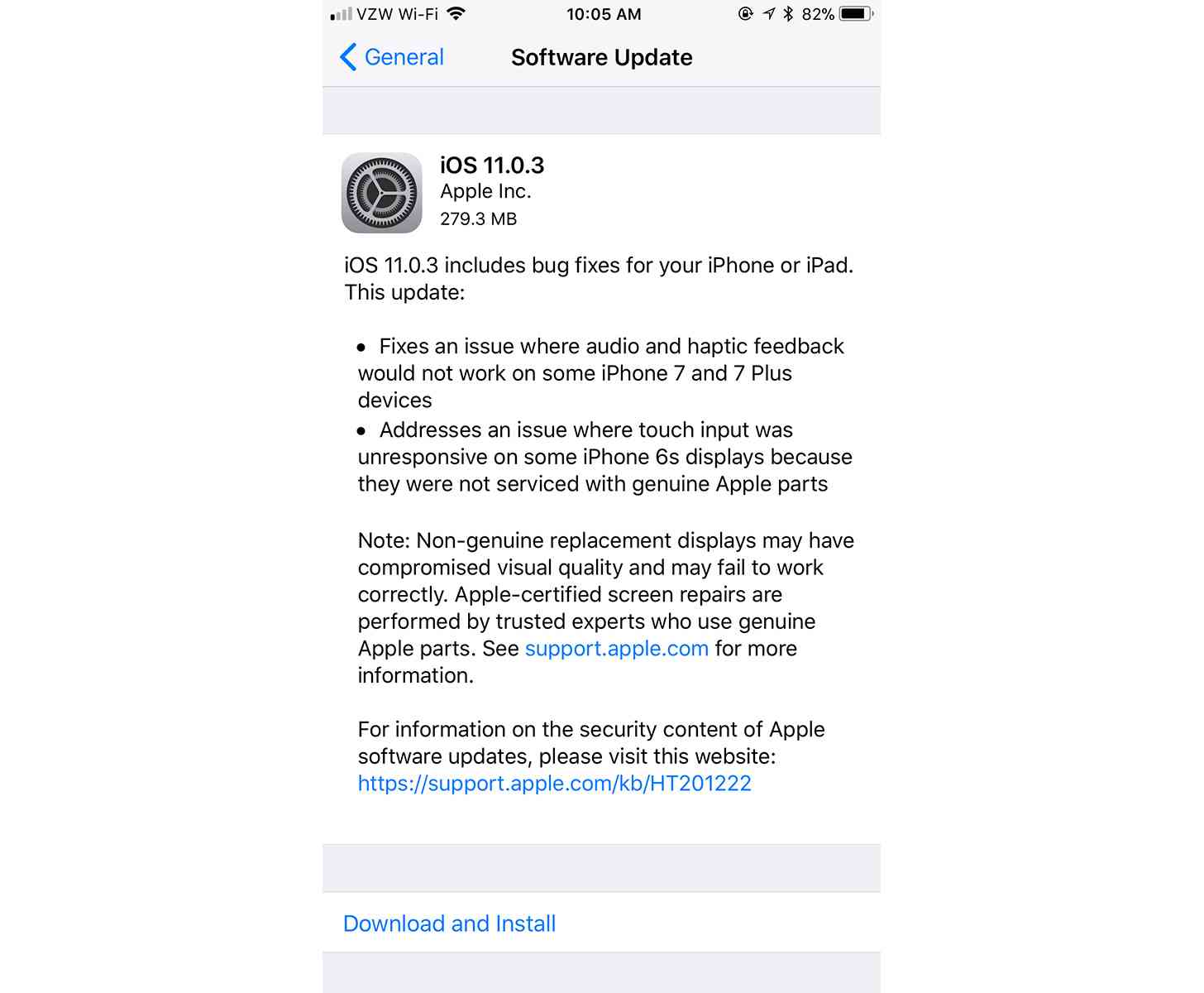 Apple iOS 11.0.3 update