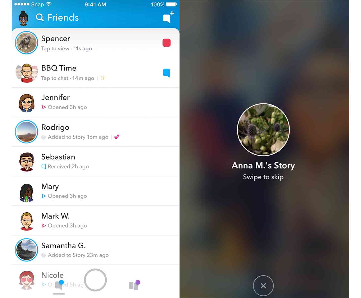 Snapchat app redesign Friends screen