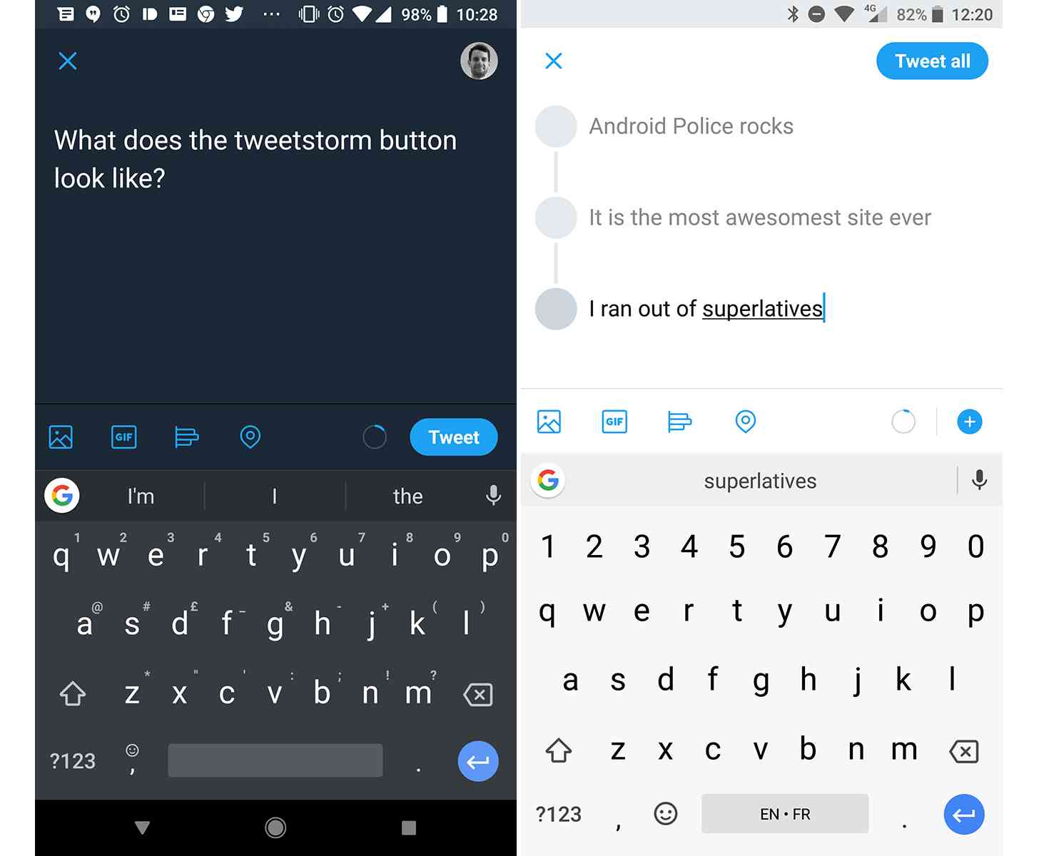 Twitter tweetstorm test Android app