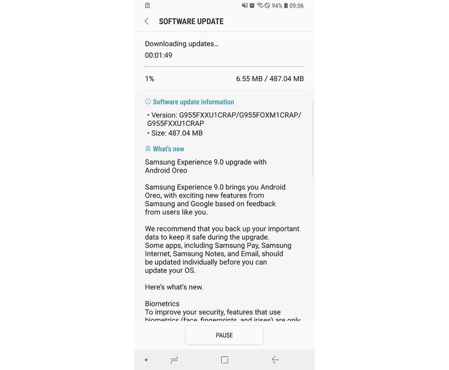 Samsung Galaxy S8 Android 8.0 Oreo update