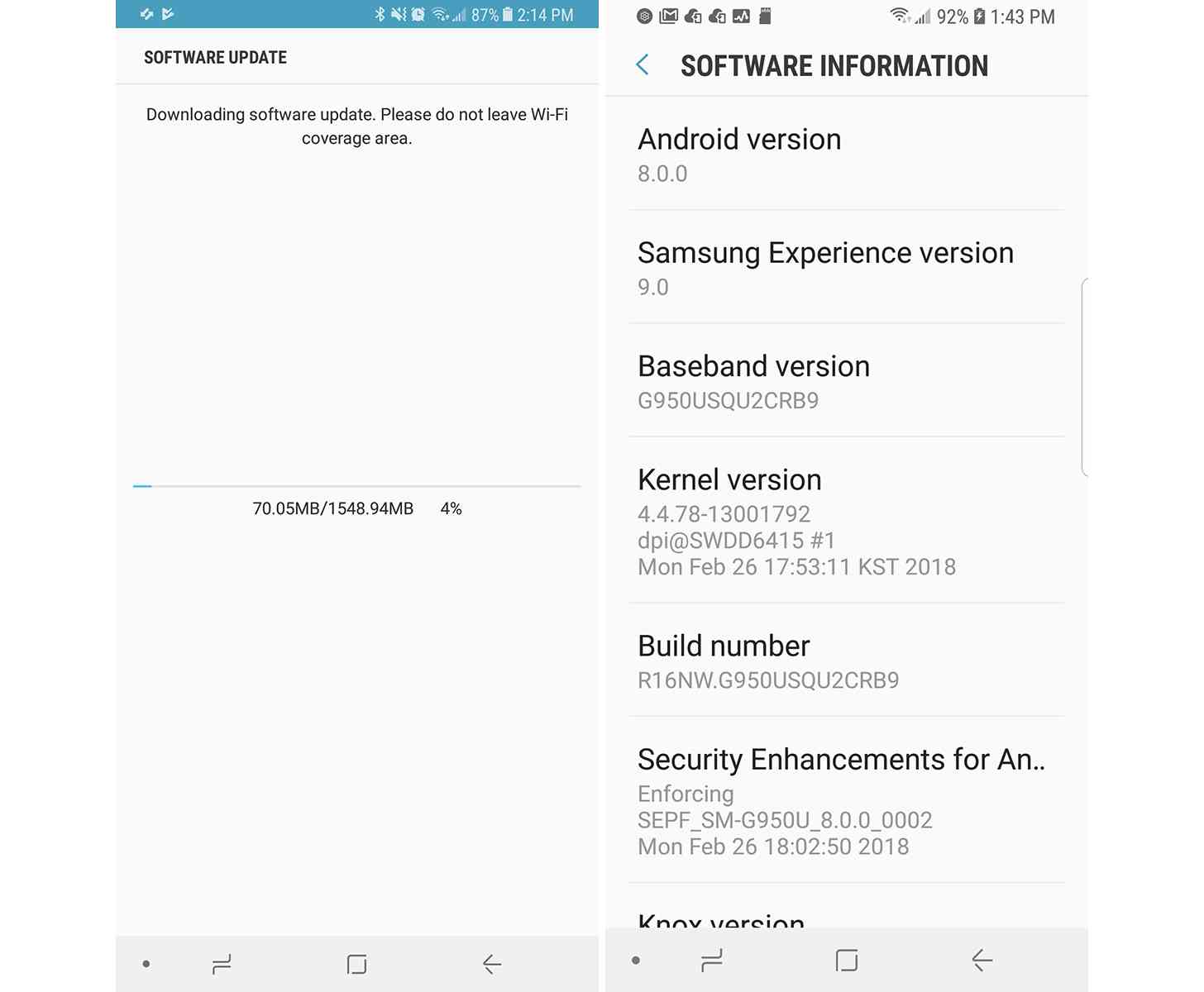 AT&T Galaxy S8 Android 8.0 Oreo update