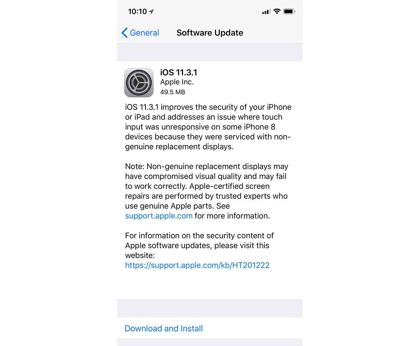 iOS 11.3.1 update