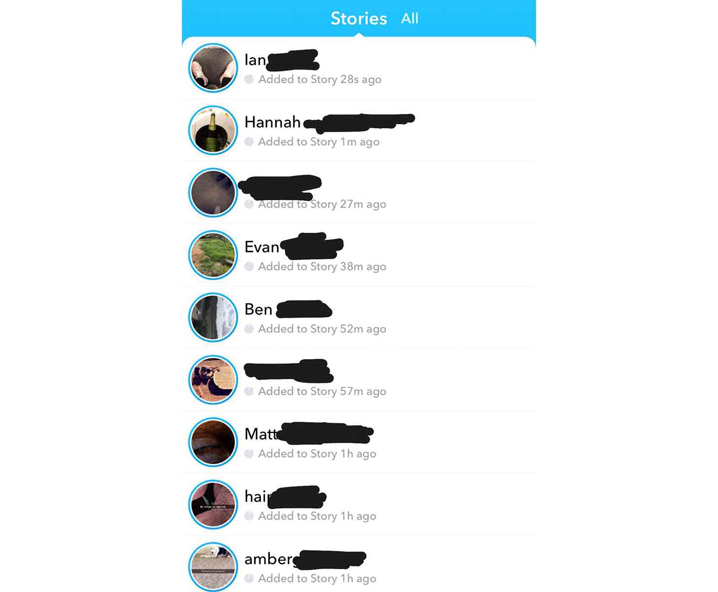 Snapchat Stories reverse chronological order