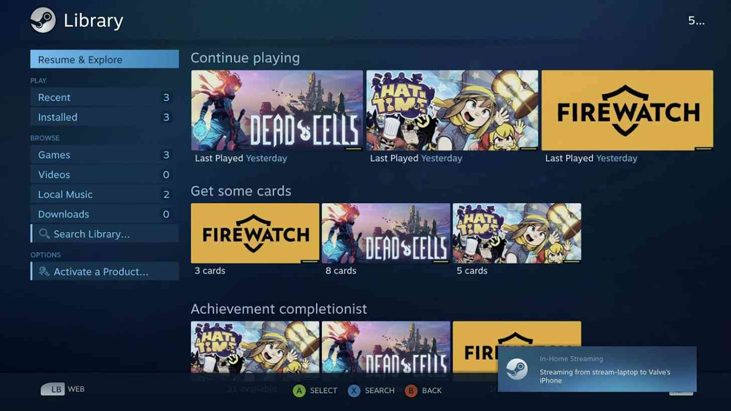 Steam Link Android app Library screenshot