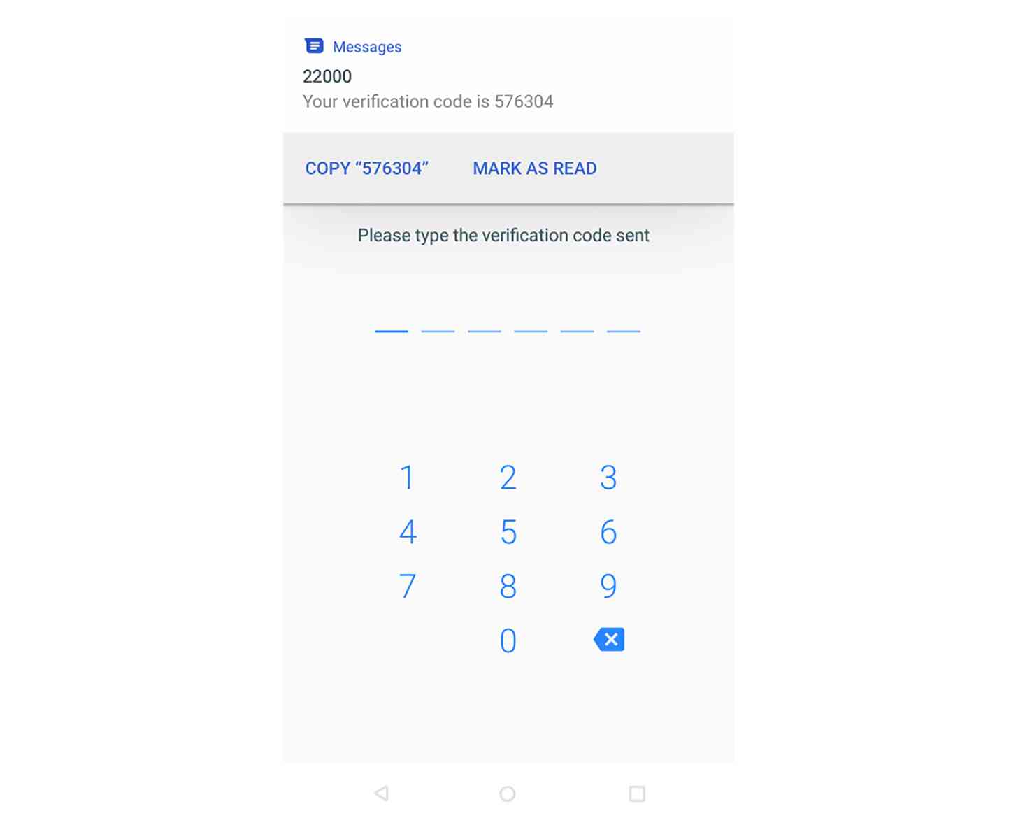 Android Messages one-time password copy