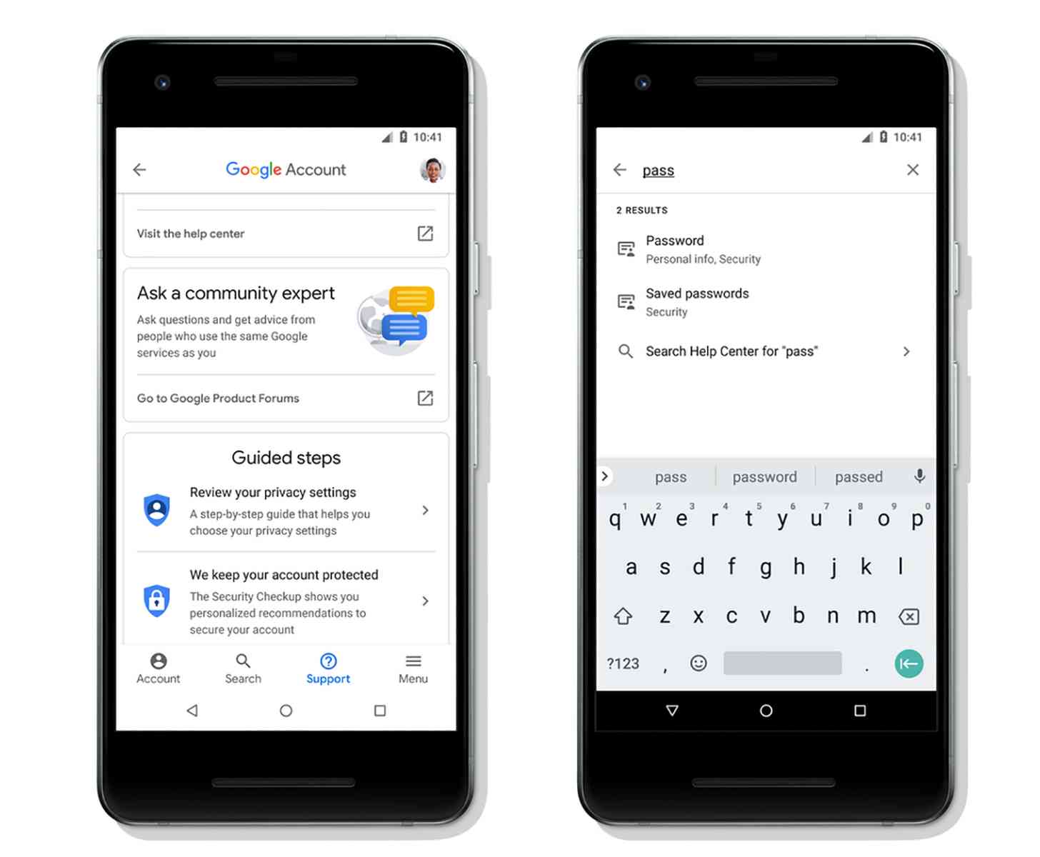 Google Account UI update search