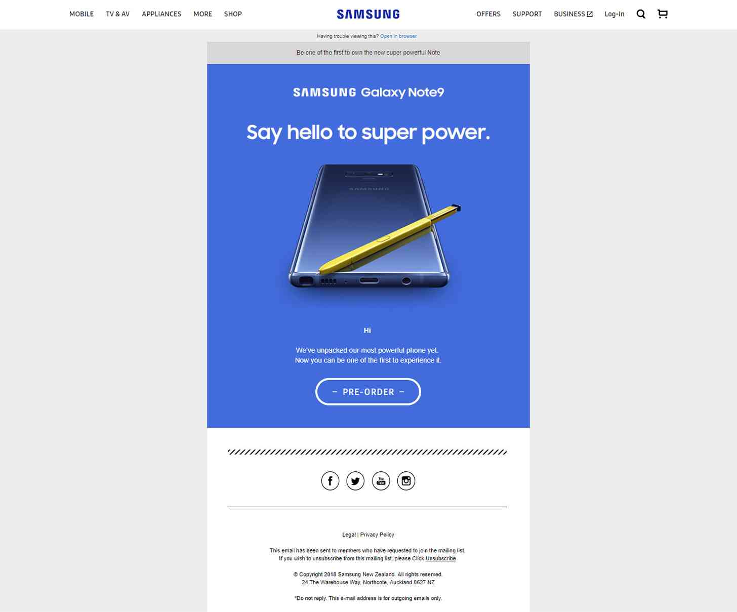 Samsung Galaxy Note 9 full web page
