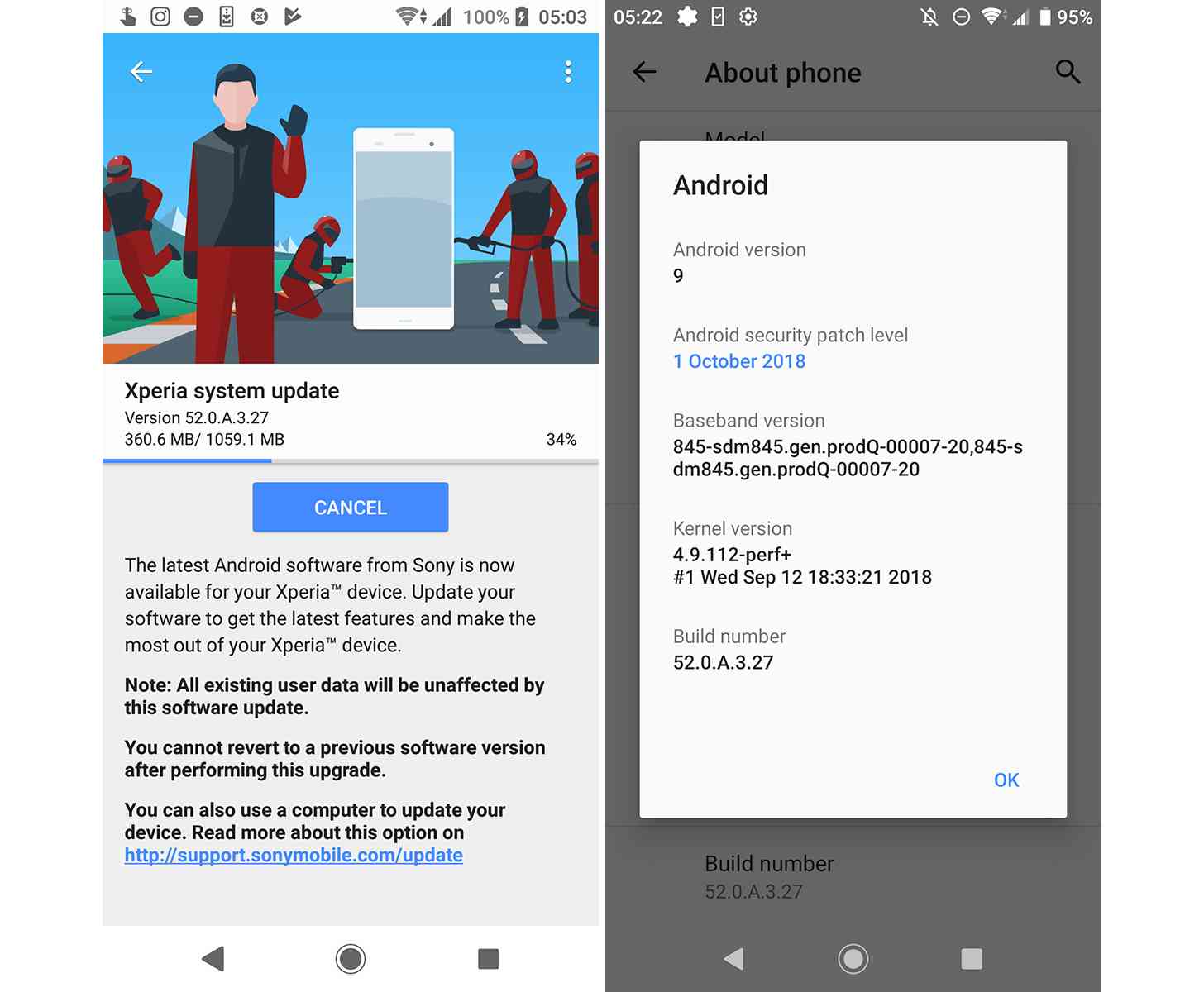 Android 9 Pie update Sony Xperia XZ2