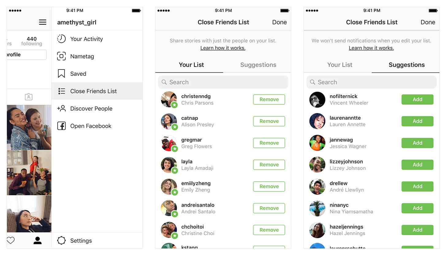 Instagram Close Friends settings