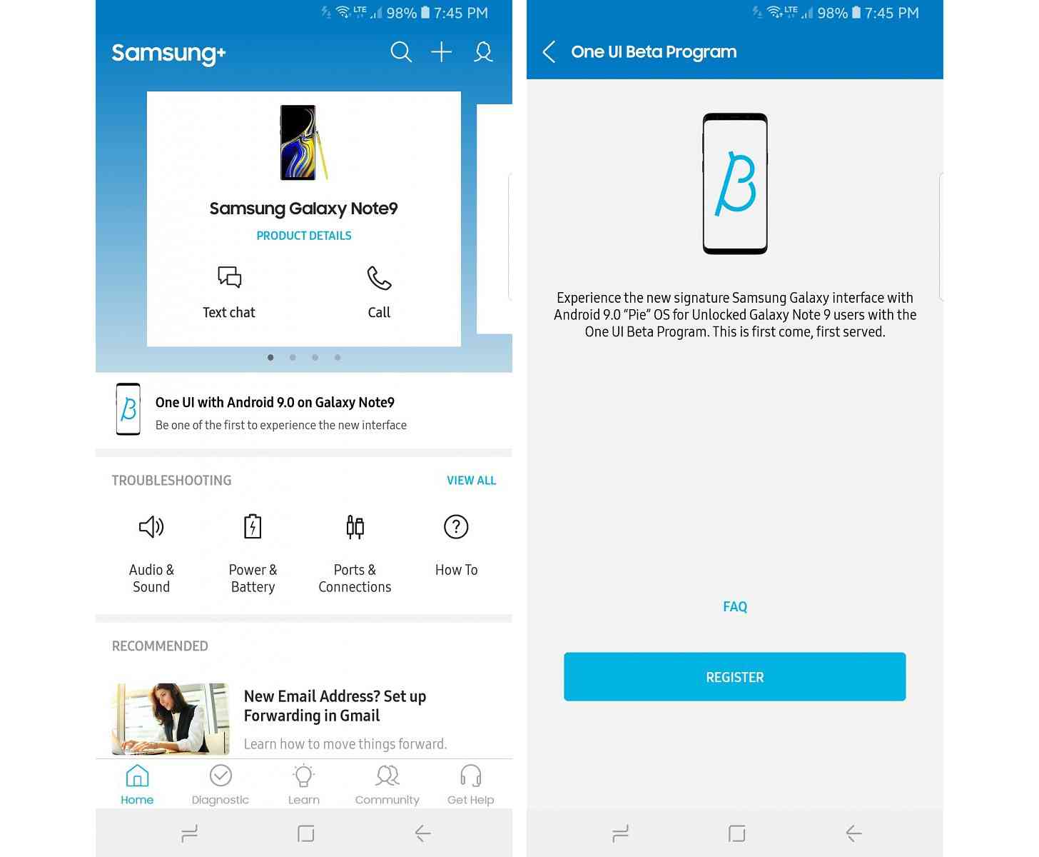 Samsung Galaxy Note 9 One UI beta