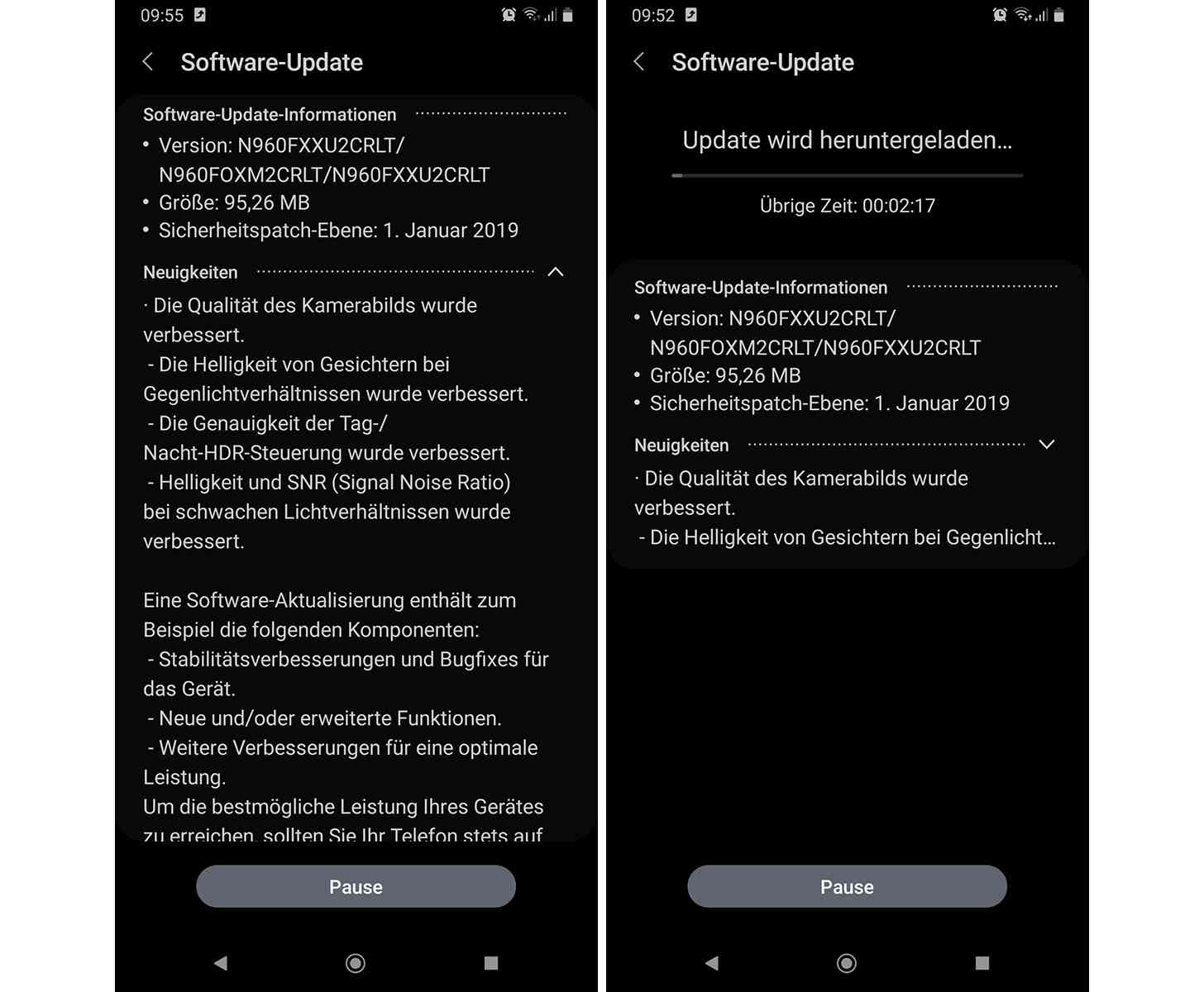Samsung Galaxy Note 9 Android Pie update