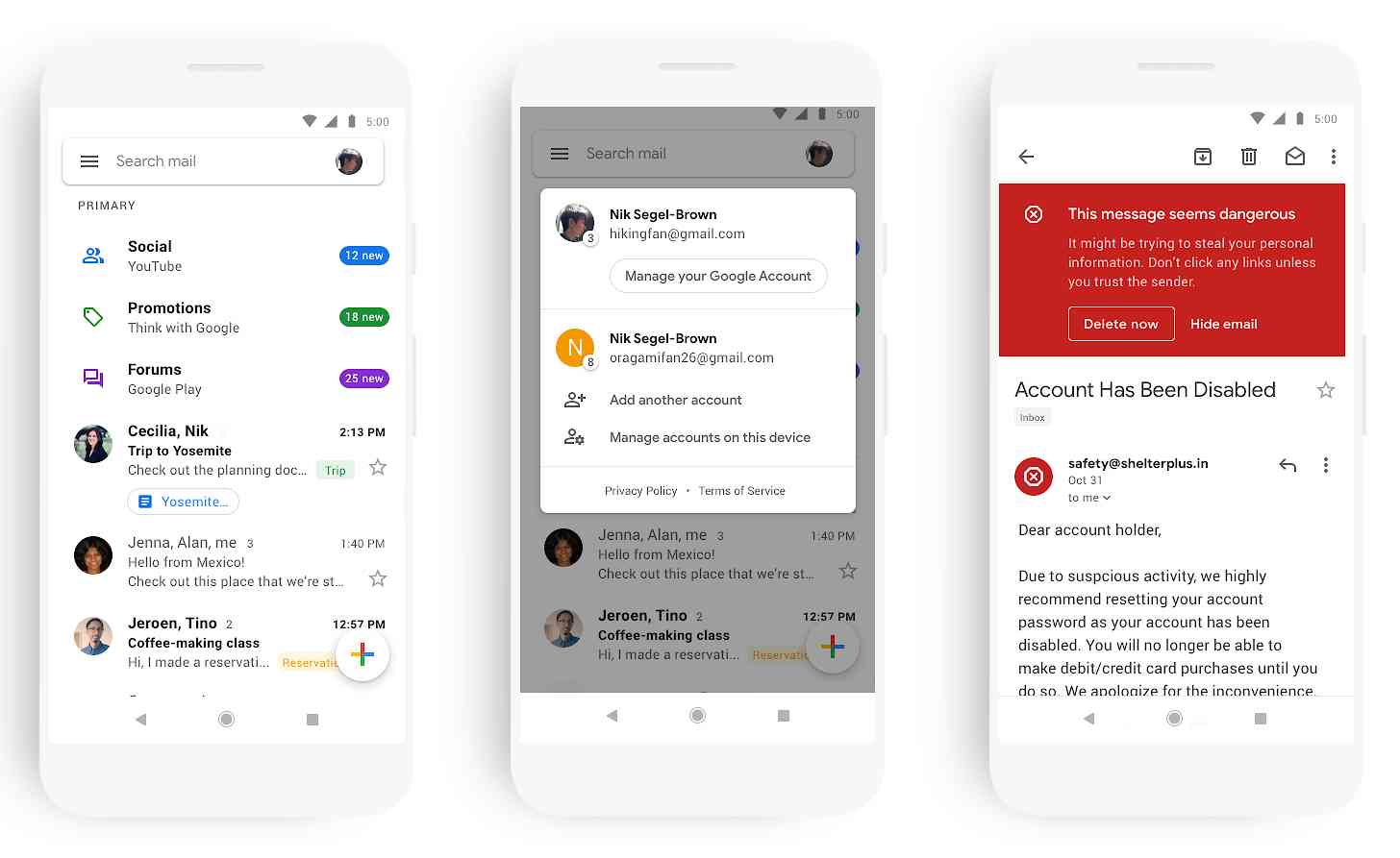 Gmail Material Theme redesign screenshots