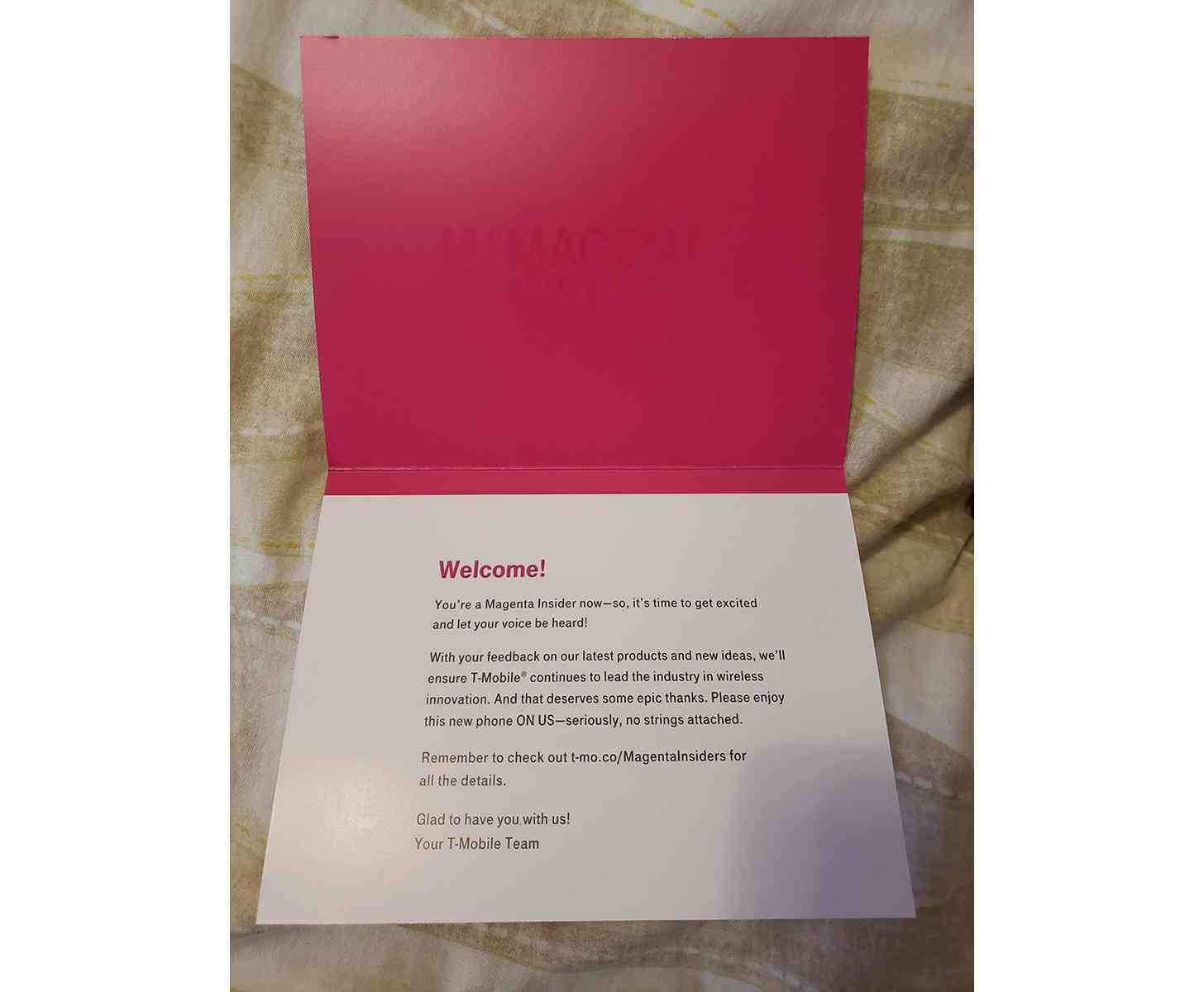 T-Mobile Magenta Insiders welcome card