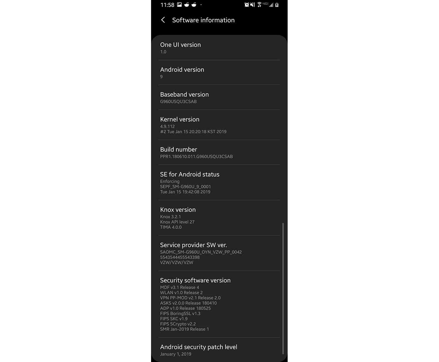 Verizon Galaxy S9 Android 9 Pie update
