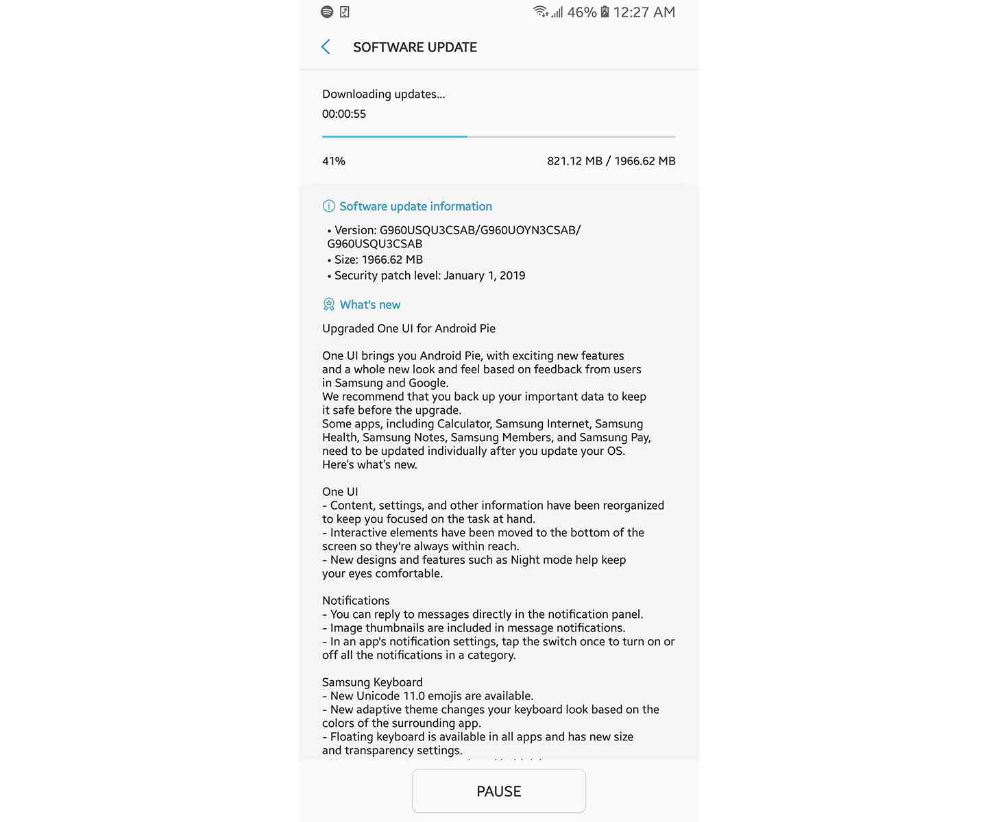T-Mobile Galaxy S9 Android Pie update