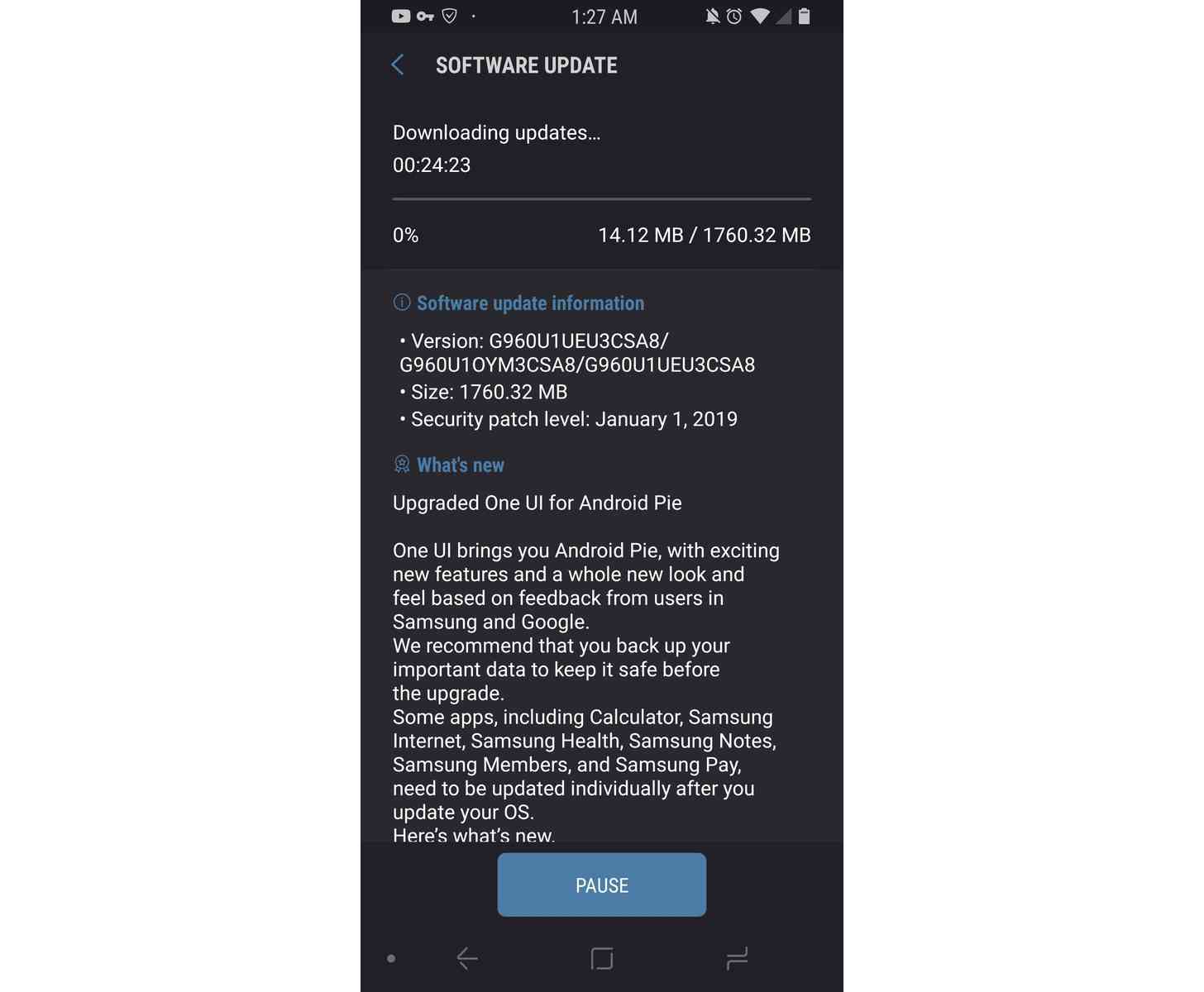 Unlocked Samsung Galaxy S9 Android Pie update
