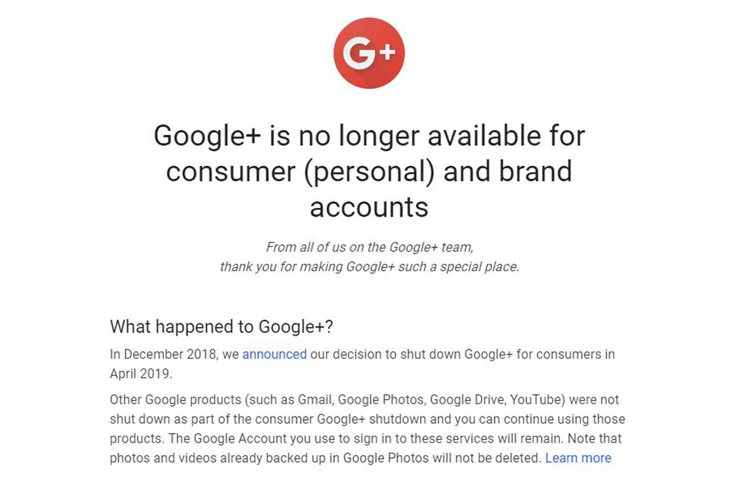 Google+ shutdown