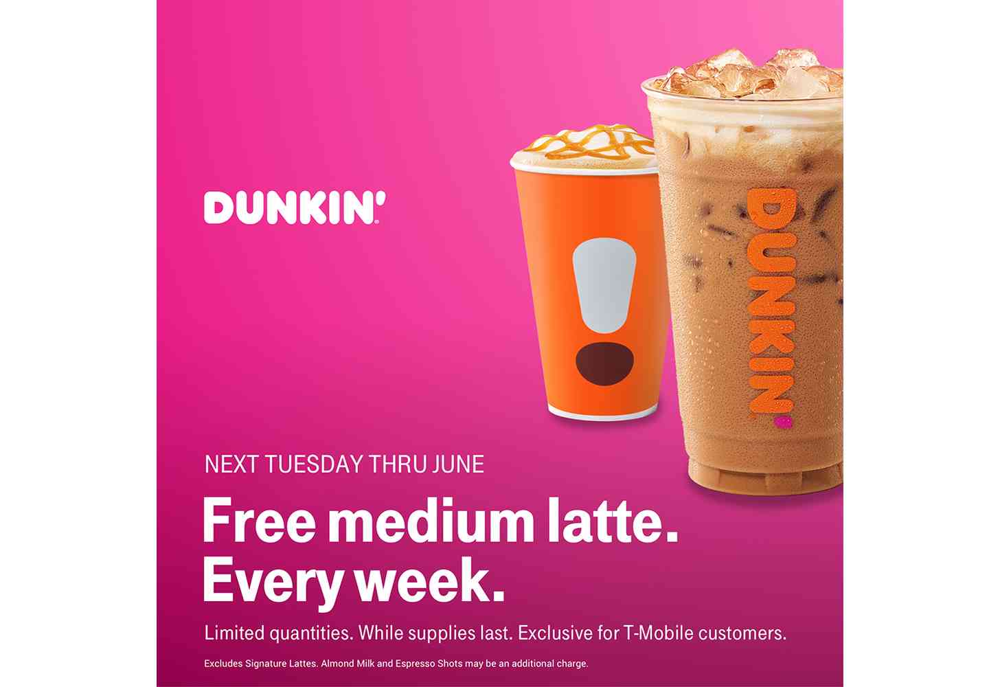 T-Mobile Tuesdays free Dunkin' latte