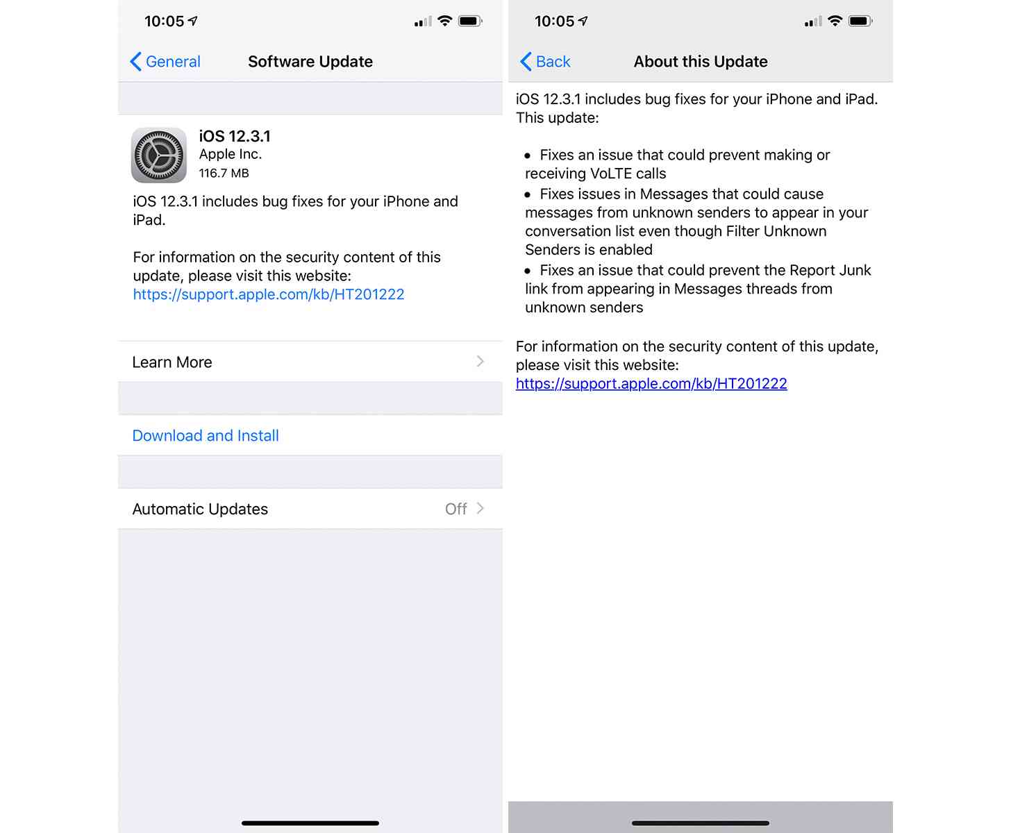 iOS 12.3.1 update changelog